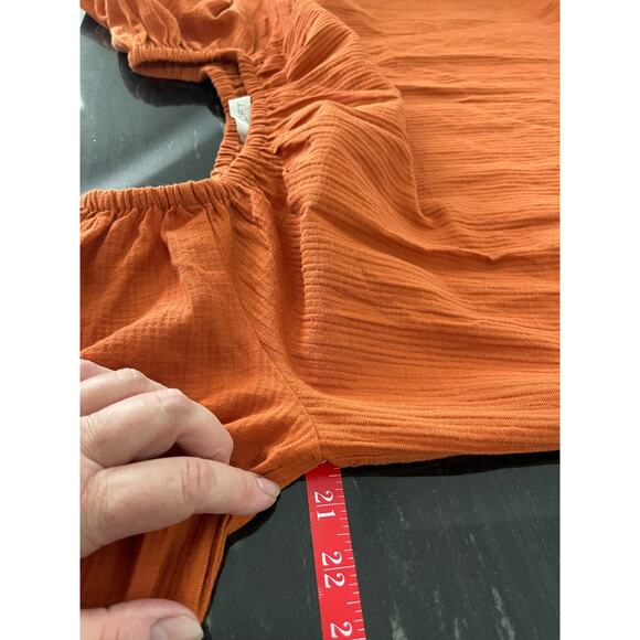 Loft‎ shirt women’s/juniors XSP rust color puff sleeves round stretch neckline - Picture 6 of 8